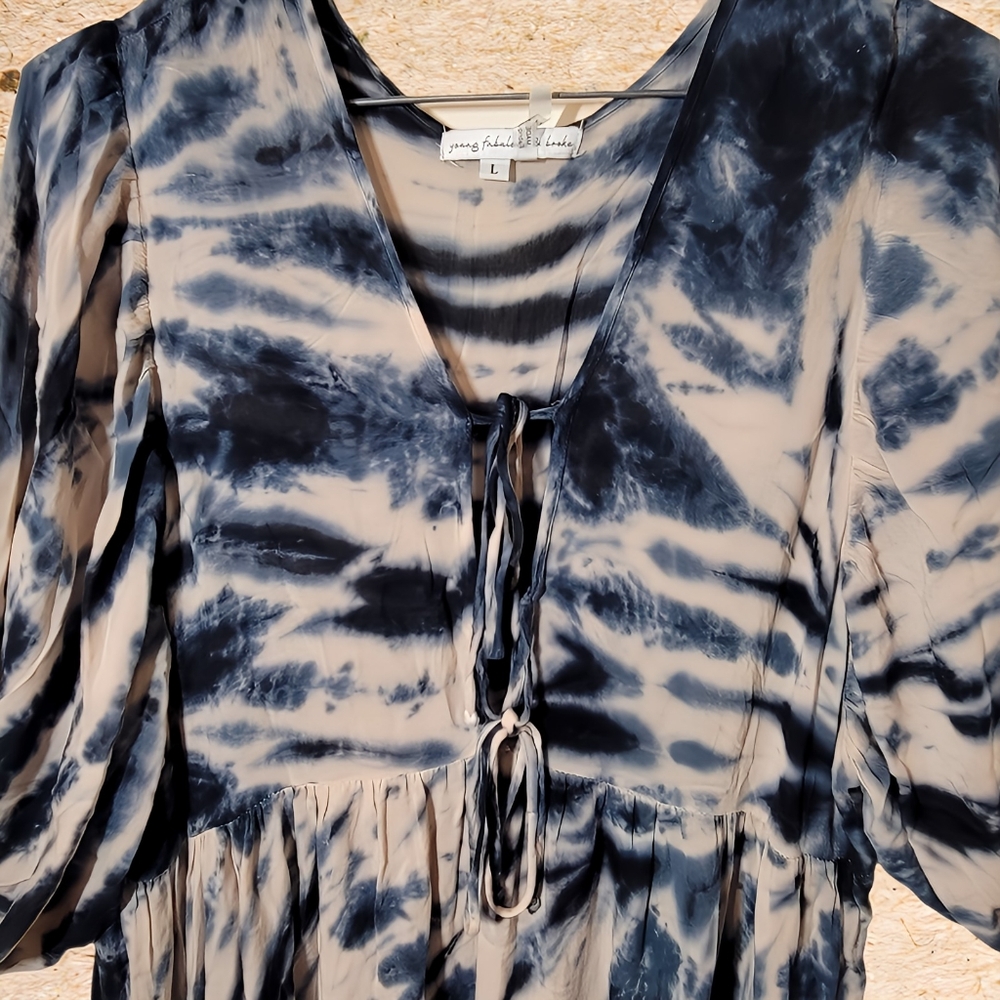 Young Fabulous & Broke Dawn Boho Tie Dye Safari Blue Maxi Dress RARE FIND LARGE - Picture 2 of 9